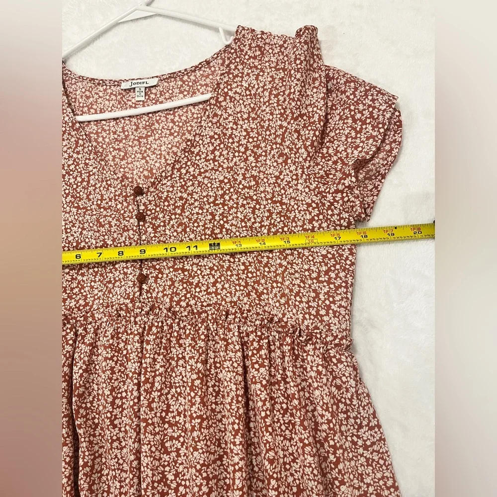 JODIFL Terracotta Floral Tiered Midi Dress - Size S - Boho Cottagecore - Picture 8 of 8